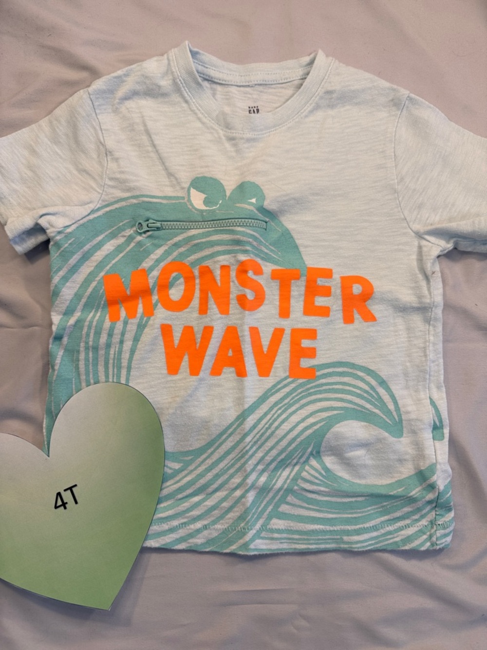 GAP - Kids Light Blue Monster Wave Tee w/ decorative zipper